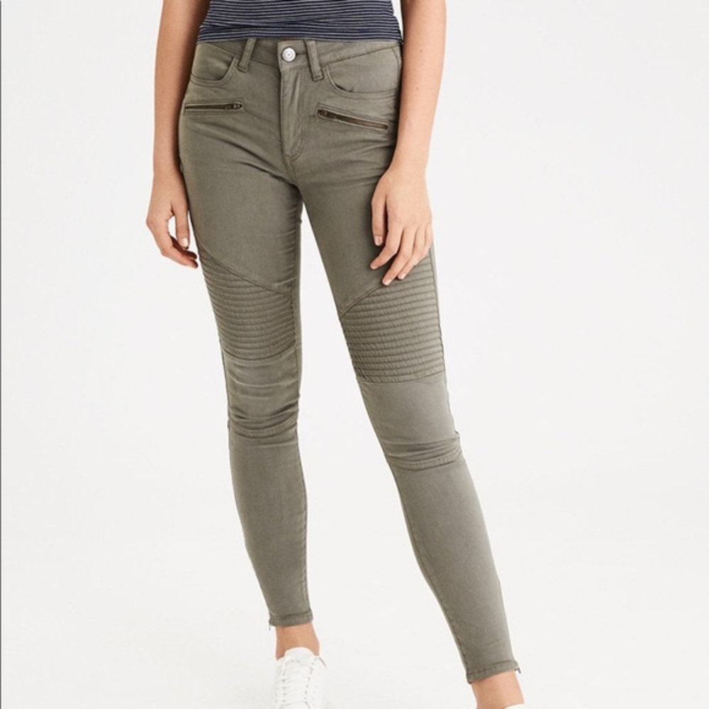 American Eagle Green Moro HI RISE Jegging